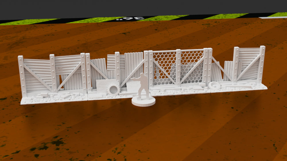 Corvus Games Terrain 3D printable fence barriers for post apocalyptic games like Fallout, Last Days, The Walking Dead, This Is Not A Test