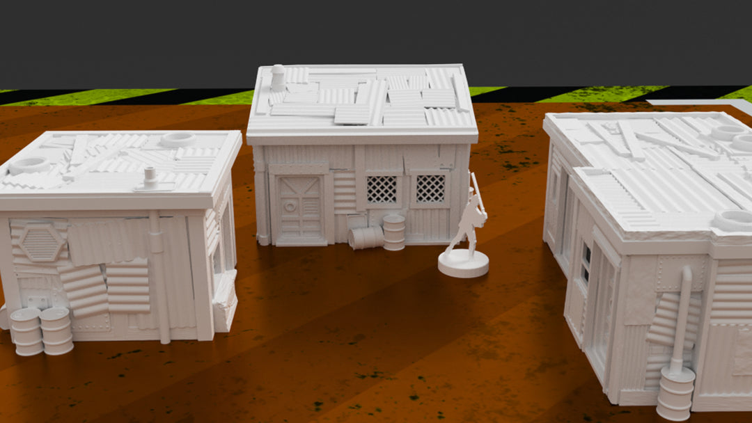 Corvus Games Terrain 3D printable scenery Shanty Town buildings for Star Wars Legion, Fallout, Last Days, This is Not a Test, and Warhammer 40000