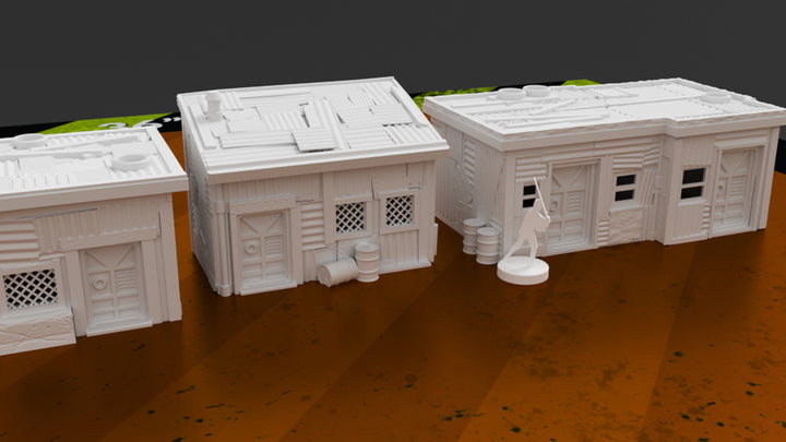 Corvus Games Terrain 3D printable scenery Shanty Town buildings for Star Wars Legion, Fallout, Last Days, This is Not a Test, and Warhammer 40K