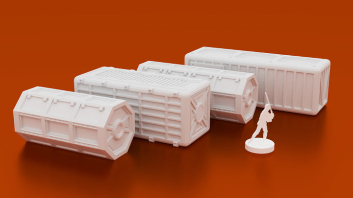 Corvus Games Terrain 3D printable scifi cargo shipping containers for Star Wars Legion, Warhammer40K, Kill Team and Infinity