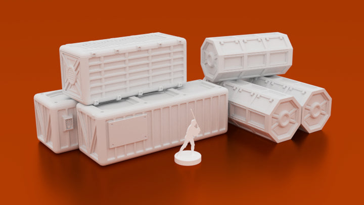 Corvus Games Terrain 3D printable scifi cargo shipping containers for Star Wars Legion, Warhammer40K, Kill Team and Infinity