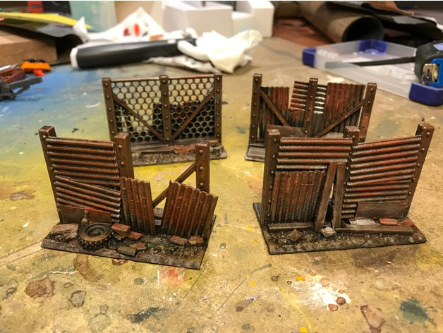 Corvus Games Terrain 3D printed post apocalyptic fencing for 28mm tabletop wargaming like Fallout, The Walking Dead, This is Not a Test, Warhammer 40k, Kill Team and more